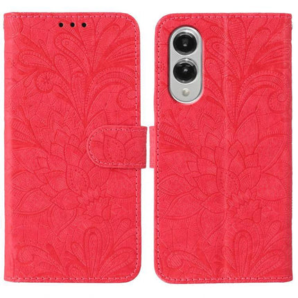 Protective Flip Case for Samsung Galaxy Everyday Use - red floral embossed wallet folio with magnetic closure, camera cutout and screen flip access