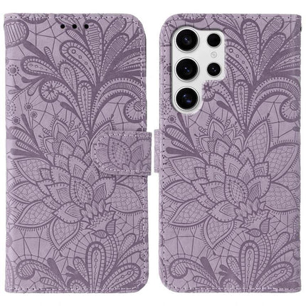 Samsung Leather Flip Case For Everyday Phone Protection And Quick On The Go Access - purple floral PU leather wallet cover with magnetic clasp