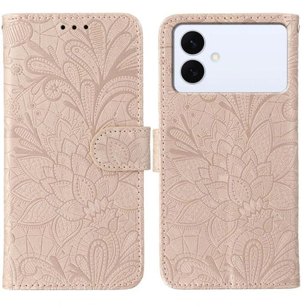 Protective Flip Case for Samsung Galaxy Everyday Use - beige floral embossed wallet cover with magnetic closure