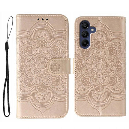 Phone Case Slim Protection for Everyday Use and Travel - slim gold TPU wallet case with embossed floral mandala and wrist strap