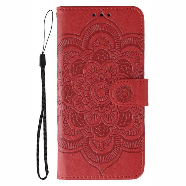 Phone Case Slim Protection for Everyday Use and Travel – red slim TPU wallet case with embossed floral design, reinforced corners and wrist strap for travel