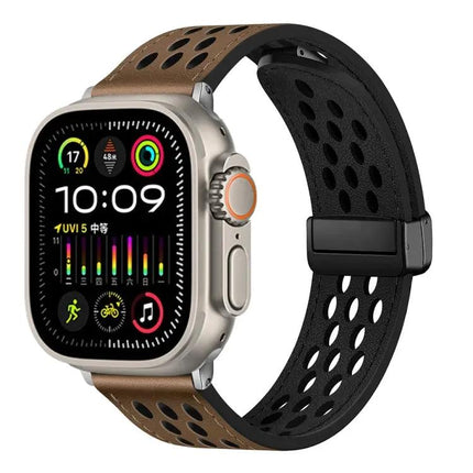 PU Leather Hole Folding Buckle Apple Watch Band 40-49mm