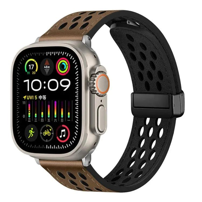 PU Leather Hole Folding Buckle Apple Watch Band 40-49mm | Syndmart