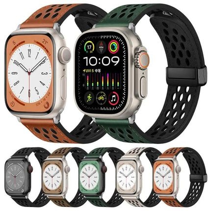PU Leather Hole Folding Buckle Apple Watch Band 40-49mm