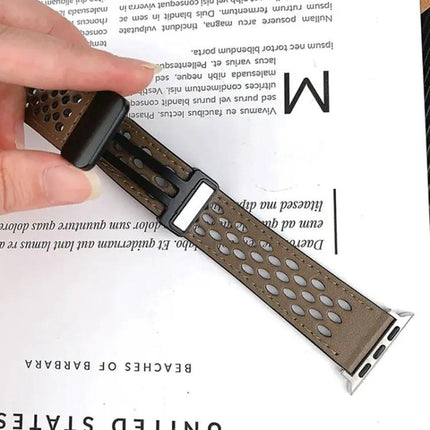 PU Leather Hole Folding Buckle Apple Watch Band 40-49mm
