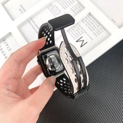 PU Leather Hole Folding Buckle Apple Watch Band 40-49mm
