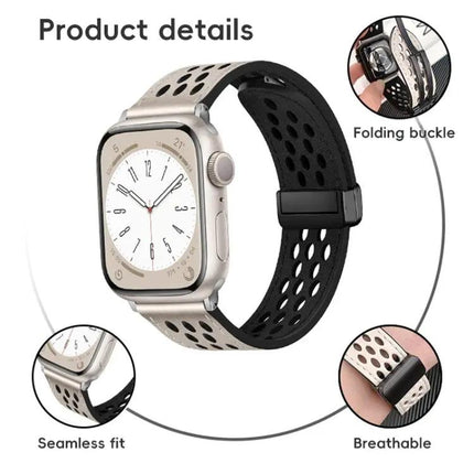 PU Leather Hole Folding Buckle Apple Watch Band 40-49mm