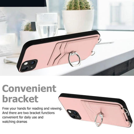 Crossbody Rope Phone Case With Card Slots For Daily Errands shown in pink with ring stand, card slots and adjustable rope for hands-free errands