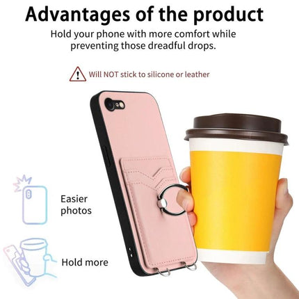 Phone Case With Strap For Daily Essentials And Card Carrying On The Go For Everyday Convenience - pink PU strap phone wallet with ring holding coffee cup