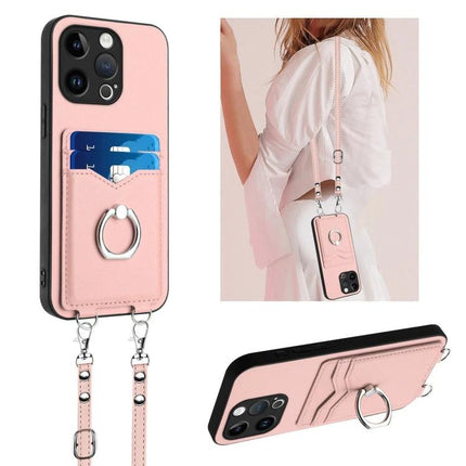 Phone Case With Strap For Daily Essentials And Card Carrying On The Go For Everyday Convenience - pink PU strap wallet case with card slots and ring