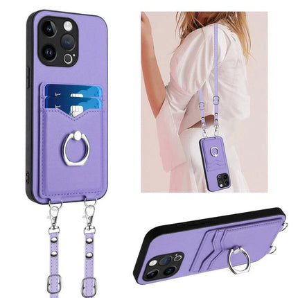 Phone Case With Strap For Daily Essentials And Card Carrying On The Go For Everyday Convenience - purple PU card pocket ring strap hands-free crossbody