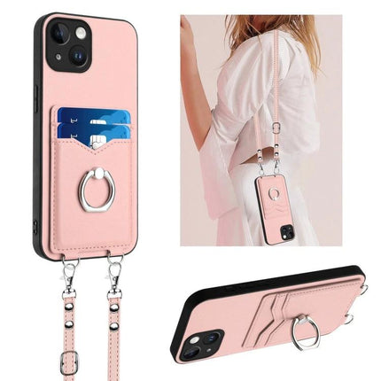 Phone Case With Strap For Daily Essentials And Card Carrying On The Go For Everyday Convenience - pink PU wallet case with card slots, ring, and detachable strap