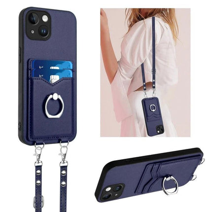 Phone Case With Strap For Daily Essentials And Card Carrying On The Go For Everyday Convenience - navy card slot, ring holder, detachable strap