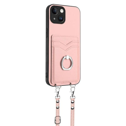 Crossbody Phone Case With Card Slots For Everyday Errands And Commuting On The Go - pink PU wallet case with ring and detachable strap