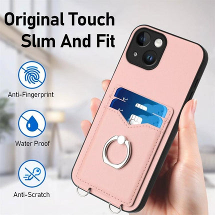 Crossbody Phone Case With Card Slots For Everyday Errands And Commuting On The Go - pink slim PU wallet case with ring, card slots, anti-scratch protection