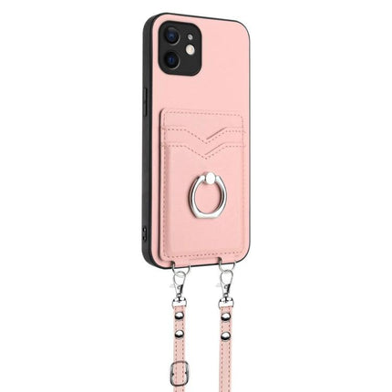 Crossbody Phone Case With Card Slots For Daily Essentials in pink PU with ring holder, two card slots and detachable strap