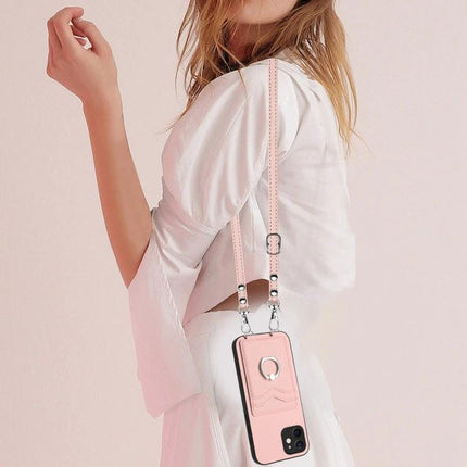 Crossbody Phone Case With Card Slots For Daily Essentials pink PU hands-free phone crossbody with two card slots and adjustable strap