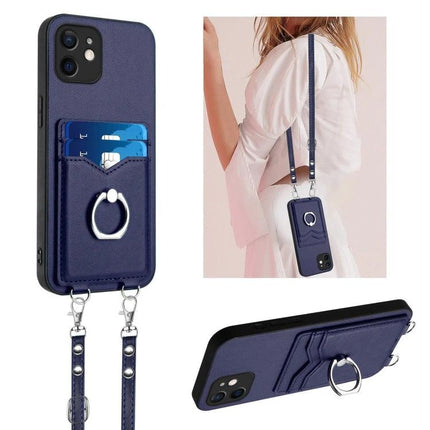 Crossbody Phone Case With Card Slots For Daily Essentials in navy PU with ring, two card slots and detachable strap for hands-free use