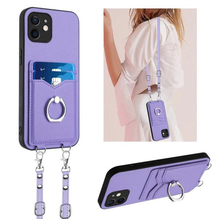 Crossbody Phone Case With Card Slots For Daily Essentials in lavender with ring holder, two card slots, detachable strap for hands-free wear