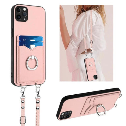 Crossbody Phone Case With Card Slots For Daily Essentials in pink PU with ring holder, detachable strap and two card slots