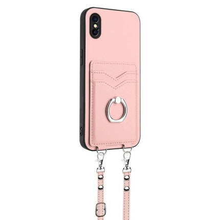 Crossbody Phone Case For Everyday Errands - pink PU crossbody phone case with card pocket, ring grip and detachable strap