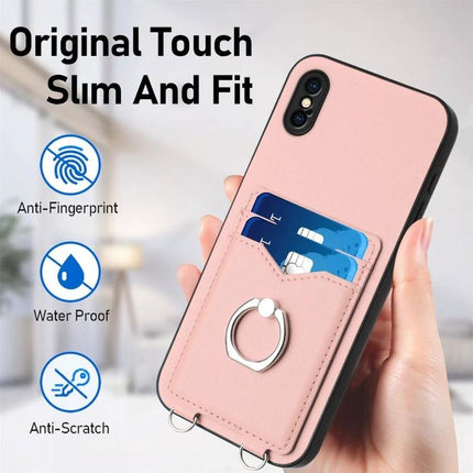 Crossbody Phone Case For Everyday Errands slim pink PU wallet case with card slots ring holder and waterproof anti-scratch design