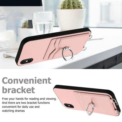 Crossbody Phone Case For Everyday Errands - pink PU wallet case with ring stand, card slots, TPU edge for hands-free phone use