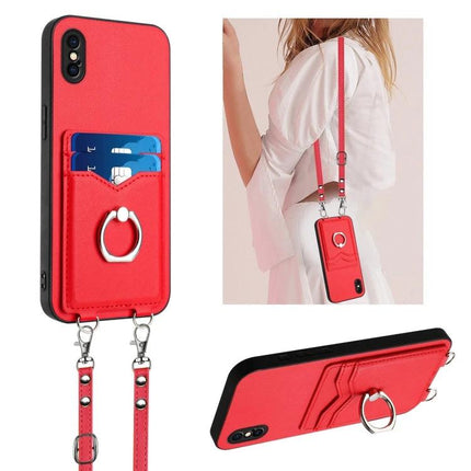 Crossbody Phone Case For Everyday Errands red PU wallet case with strap, card slots, ring holder and TPU edge protection