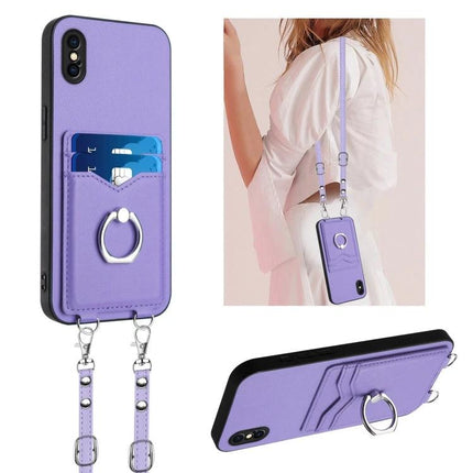 Crossbody Phone Case For Everyday Errands - purple PU crossbody phone case with card pocket, ring holder and adjustable strap