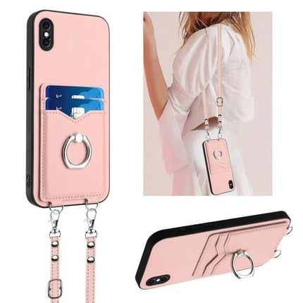 Crossbody Phone Case For Everyday Errands in blush pink with card pocket, ring holder and detachable strap for hands-free use