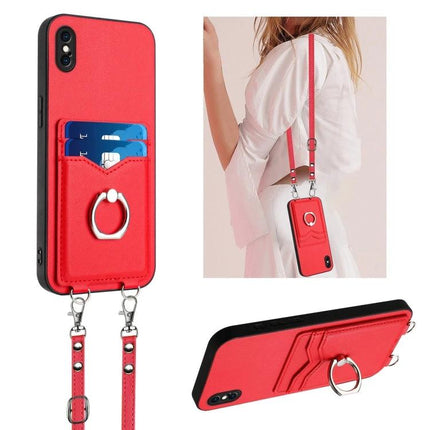 Crossbody Phone Case For Everyday Errands – red PU wallet case with card pocket, ring holder and detachable strap for hands-free carry