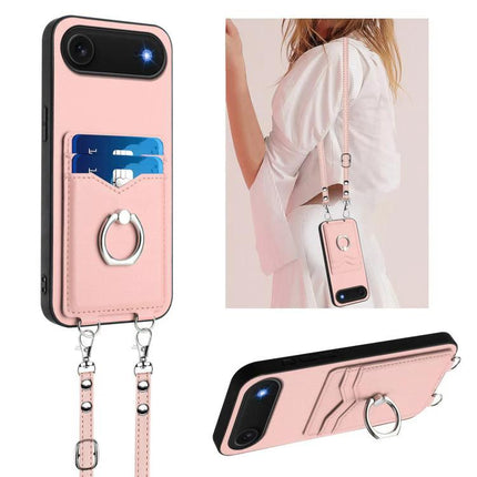 Crossbody Phone Case With Card Holder For Daily Outings - pink phone case with card slots, ring grip and detachable crossbody strap