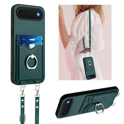 Crossbody Phone Case With Card Holder For Daily Outings in green with card slots, ring grip and detachable shoulder strap
