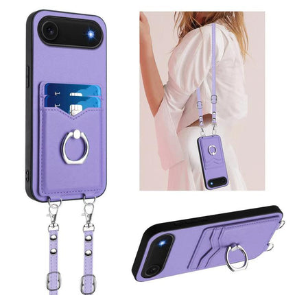 Crossbody Phone Case With Card Holder For Daily Outings - lavender crossbody phone case with two card slots, ring, detachable strap for hands-free use