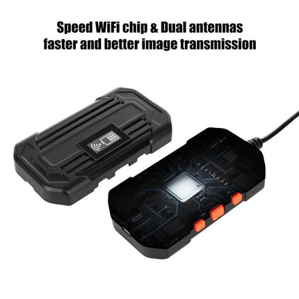 Waterproof Digital Endoscope for Inspecting Hard-to-Reach Areas - black WiFi chip module with dual antennas and three orange buttons