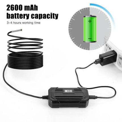 Waterproof Digital Endoscope for Inspecting Hard-to-Reach Areas showing 2600mAh battery, USB charging, coiled waterproof probe and control module