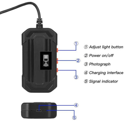 Waterproof Digital Endoscope for Inspecting Hard-to-Reach Areas - black wireless control unit showing buttons, charging port and signal indicator
