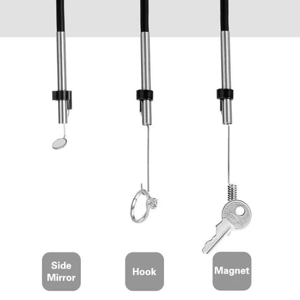 Waterproof Digital Endoscope for Inspecting Hard-to-Reach Areas showing side mirror, hook, and magnet accessories for retrieving small objects
