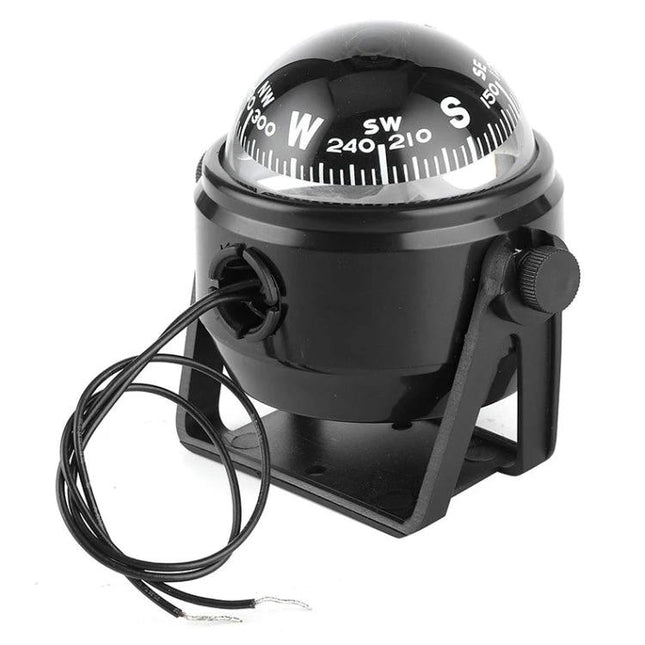 Nisa Compass for Vehicle Direction During Everyday Travel — black floating dashboard compass with mount and wiring