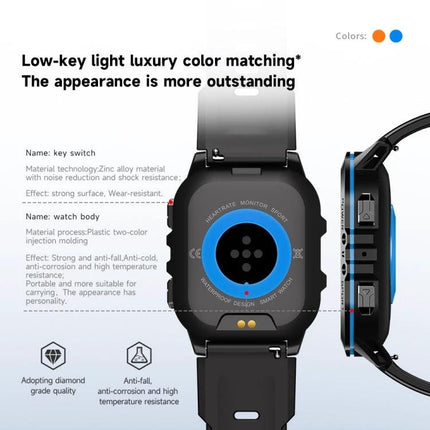 LEMFO Smart Watch for Everyday Activity and Health Tracking showing rear sensor, strap and side buttons with waterproof design
