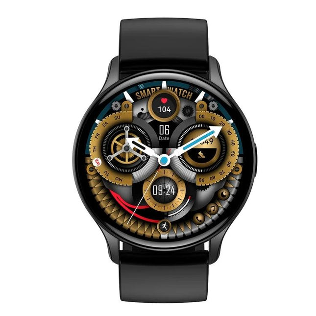 HK89 Smart Watch for Tracking Daily Health and Activities sleek black round smartwatch displaying step, heart rate, and sleep monitoring dials