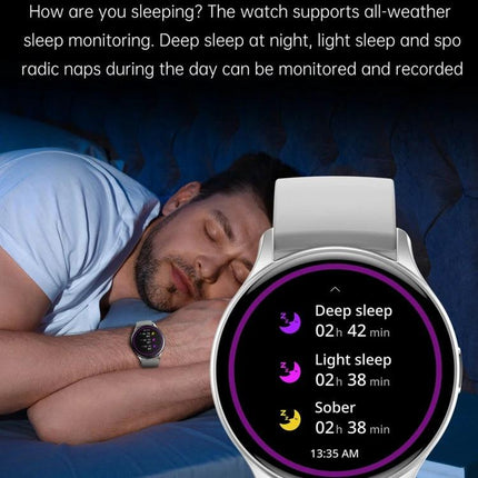 HK89 Smart Watch for Tracking Daily Health and Activities showing sleep tracking screen (deep sleep, light sleep) with person sleeping