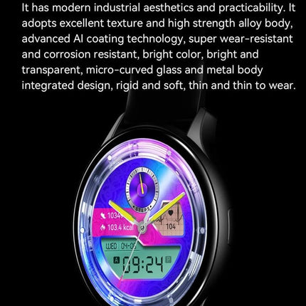 HK89 Smart Watch for Tracking Daily Health and Activities - round AMOLED display showing steps, heart rate, calories and time on black strap watch
