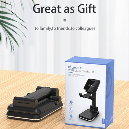 T6 2 In 1 Portable Folding Stand Wireless Charger Dual Charge Bracket - foldable adjustable wireless charging stand and bracket, non-slip portable gift