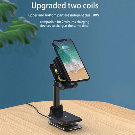 T6 2 In 1 Portable Folding Stand Wireless Charger Dual Charge Bracket adjustable folding wireless charger with dual coils for phones and earbuds