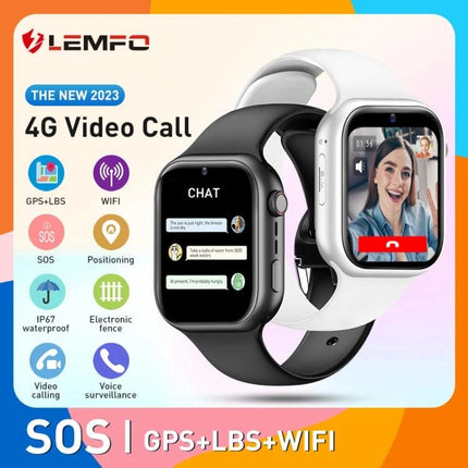 Smart Watch for Kids' Daily Activities and Family Communication showing 4G video call, GPS+LBS+WIFI, SOS and two-way calling features