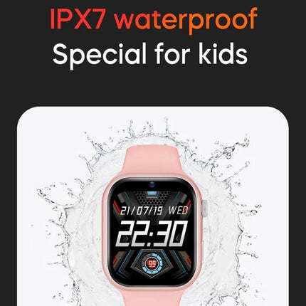 Smart Watch for Kids' Daily Activities and Family Communication - pink IPX7 waterproof kids smartwatch showing 22:30 on screen