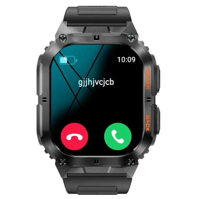 LEMFO Smart Watch for Everyday Health and Activity Tracking - rugged black smartwatch showing call screen, heart rate and step tracking features