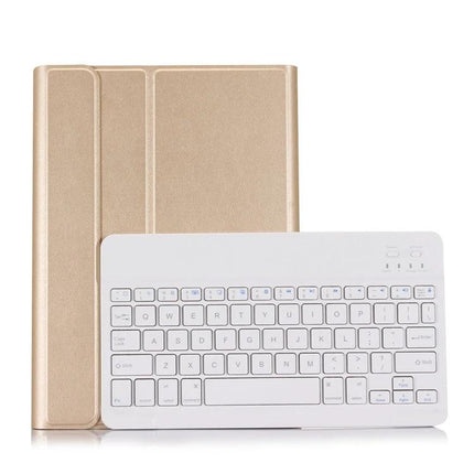 Bluetooth Keyboard Case with Stand for Samsung Galaxy Tabs in gold with detachable 59-key Bluetooth keyboard and built-in tablet stand