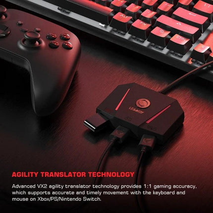 GameSir VX2 AimBox for Everyday Console Gaming Setup - mouse keyboard adapter beside controller and gaming keyboard
